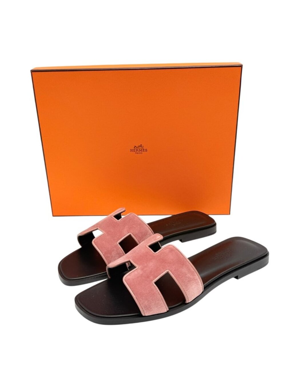 HERMES Oran Sandal In Pink "Bois De Rose" Velvet Sz 7